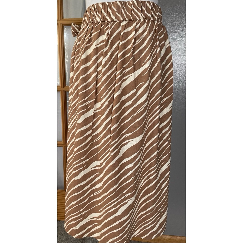 Faux Wrap Zebra Print Midi Skirt Sz S/M Beige Cream Side Tie Party Classic READ - Picture 3 of 11